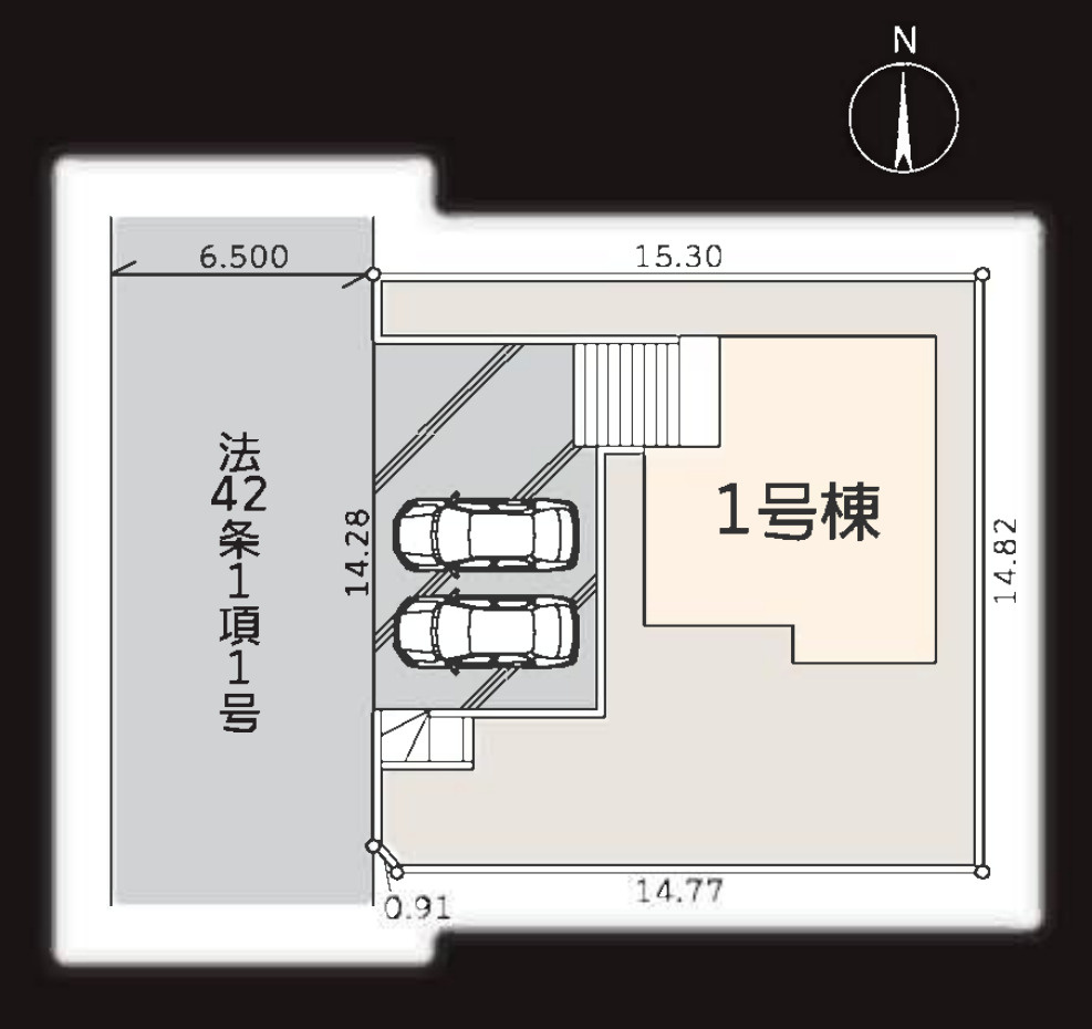 横浜市金沢区能見台1丁目 新築戸建て【仲介手数料無料】カースペース2台の区画図