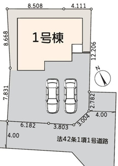 【区画図】 | 【仲介手数料無料！！】川崎市麻生区王禅寺東5丁目　新築戸建て（全1棟）1号棟　6880万円 | 土地：201.89㎡（61.07坪）