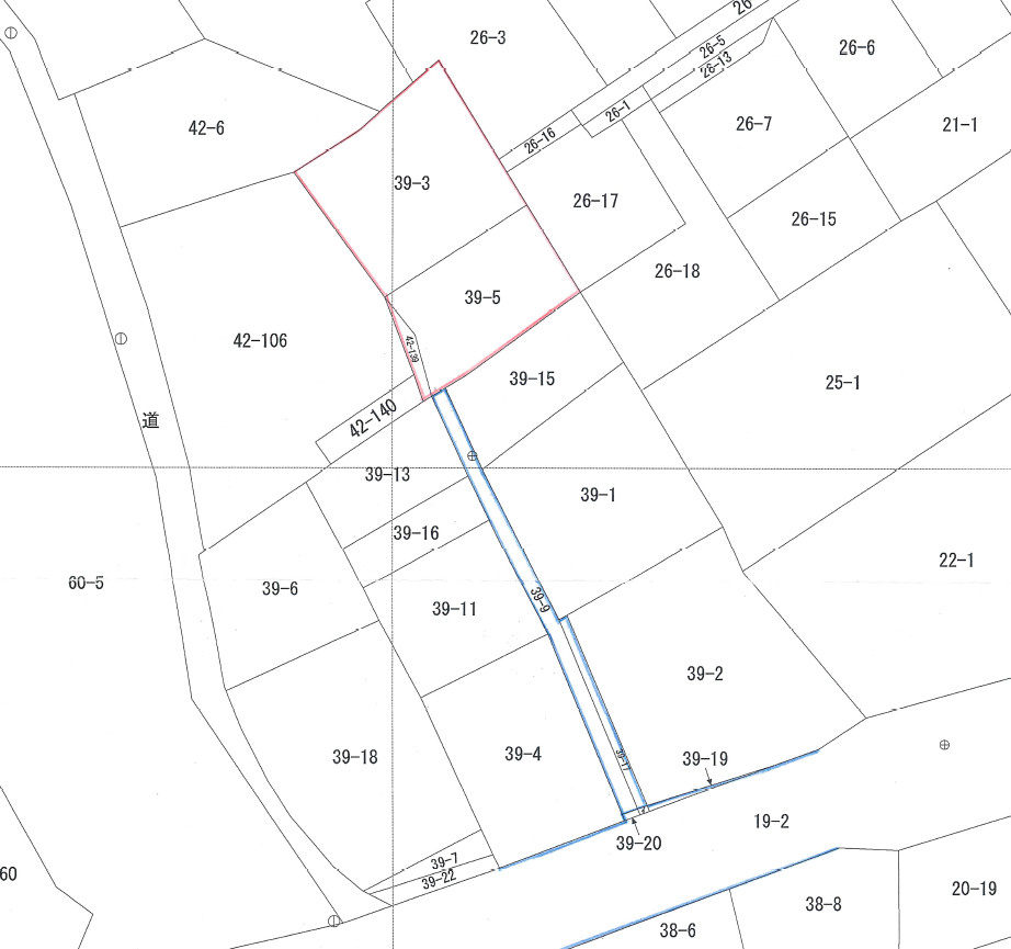 オレンジ　★植田町小名田　１７０坪　住宅用地★　売地の土地図|土地と道路との関係図として参照してください。私道ですが協定道路として建物建築可能です。売主側共有名義