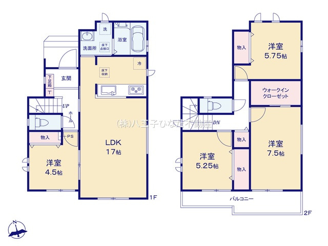 『八王子市新築戸建て』八王子市弐分方町733【仲介手数料無料】　１１期の間取り|～仲介手数料無料☆八王子ひなた不動産～八王子市弐分方町　新築戸建て
