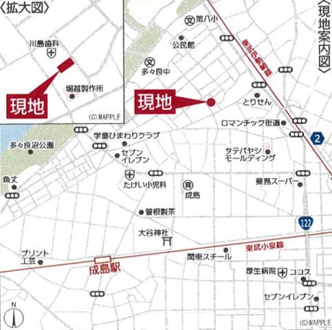 新築戸建・新築建売　館林市西高根町第5　第八小学校・多々良中学校の地図|現地案内図