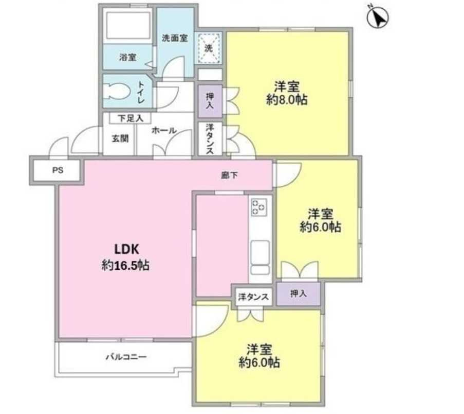 サンライズ松本No.3　エアコン全室　ファミリー向け　角部屋の間取り