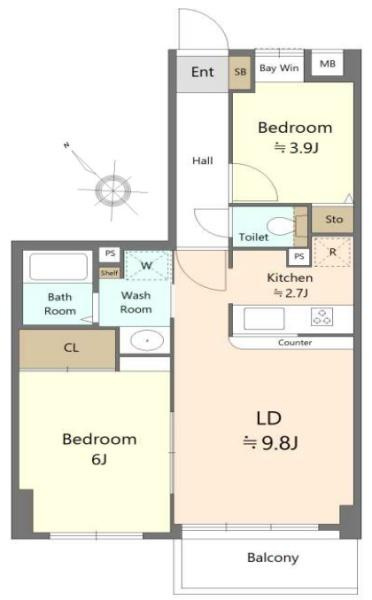 アークエルム磯子台の間取り|使い勝手の良い2LDK
お気軽にお問い合わせください。