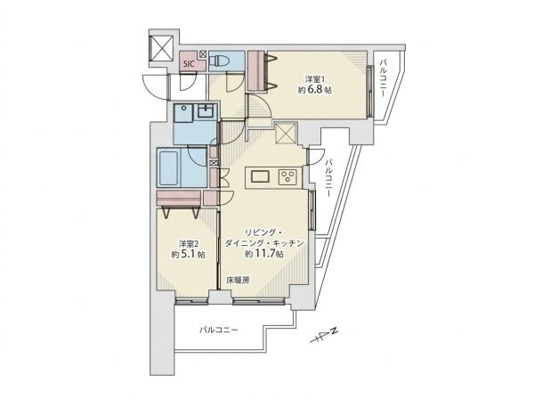 【間取り】 | レガリス用賀 | 販売価格：8,980万円　間取り：2LDK　空室（ご見学可能ですのでお気軽にお問合せ下さい）