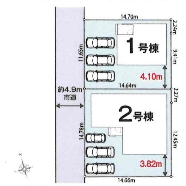西尾市一色町一色01期　全2棟・1号棟の区画図|1号棟です。