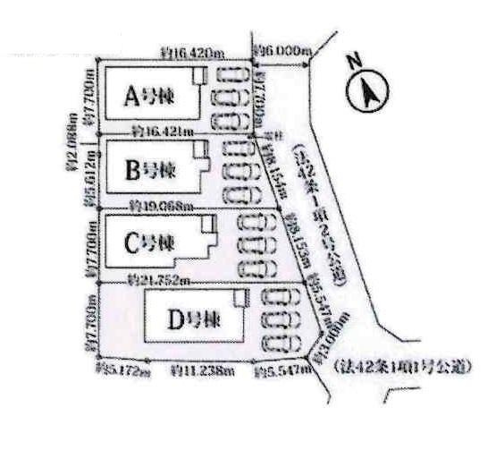 西尾市中畑町宮東22番　全4棟・A号棟の区画図