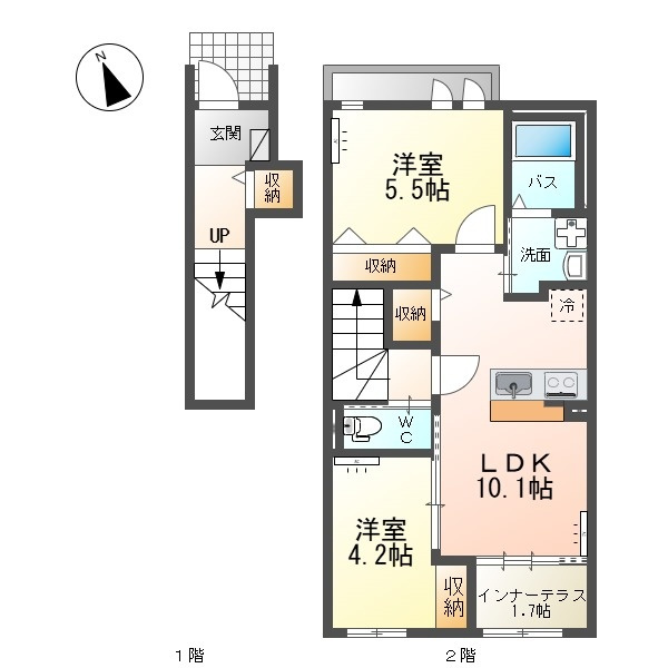 メゾン　ベルフルールの間取り|2LDKです