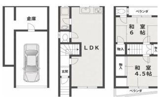 【間取り】 | 大阪市西淀川区御幣島６丁目中古戸建 | 車庫付き２LDKの間取りです♪お二人様におすすめです！！