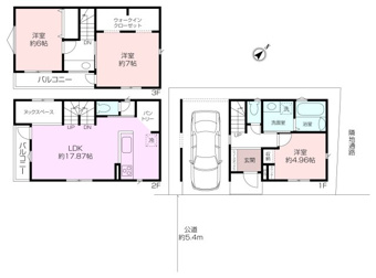 明るい2階リビングの3階建て3LDK。リビングに続く小上がりのヌックがチャームポイント