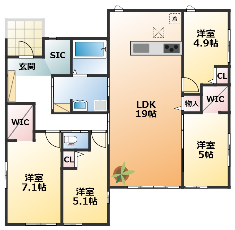 リガーレ宇都宮市宝木本町16期の間取り|南向きで陽当たりの良い間取りです