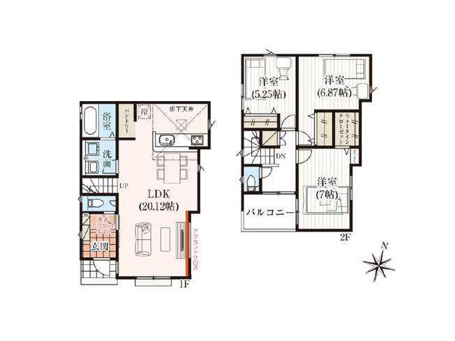 【間取り】 | 練馬区石神井台3丁目　新築一戸建住宅　全2棟　(保谷店) | 2号棟/リビングイン階段と対面式キッチン採用でご家族との仲が深まる住まい。パントリー・WICなど収納も充実しています。※図面を基に作成しています。現況と異なる場合は現況を優先いたします。