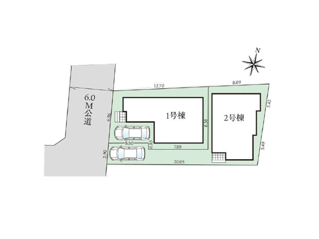 【区画図】 | 練馬区石神井台3丁目　新築一戸建住宅　全2棟　(保谷店) | 1号棟/豊かな自然と歴史が魅力の「石神井公園」まで徒歩8分。※図面を基に作成しています。現況と異なる場合は現況を優先いたします。