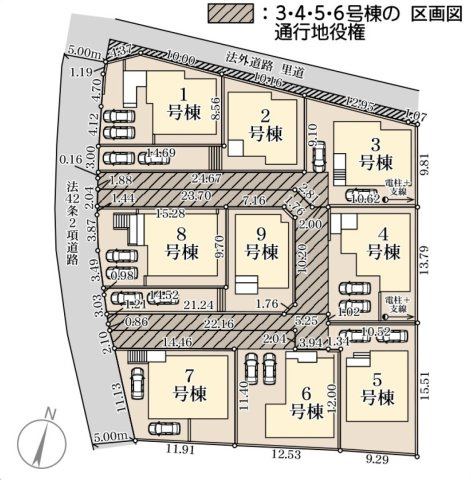 福津市花見の里3丁目第1-9棟（9号棟）の区画図|配置図（9号棟）