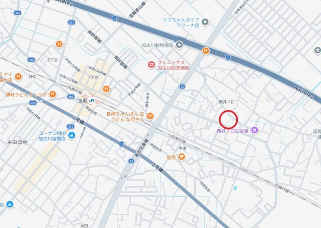加古川市東神吉町西井ノ口　　JR「宝殿駅」徒歩14分の地図