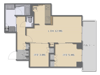 【間取り】 | ブランズタワー梅田North | 2LDK、価格1億980万円、専有面積55.13m2、バルコニー面積9.53㎡
