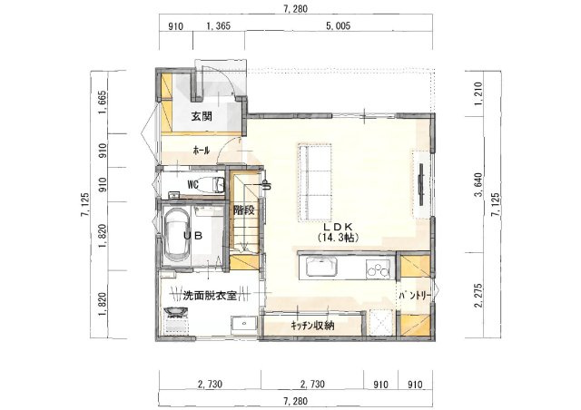 江南区日水3丁目　新築戸建の間取り|1階間取図