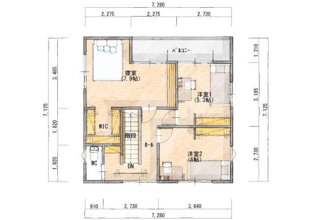江南区日水3丁目　新築戸建の間取り|2階間取図