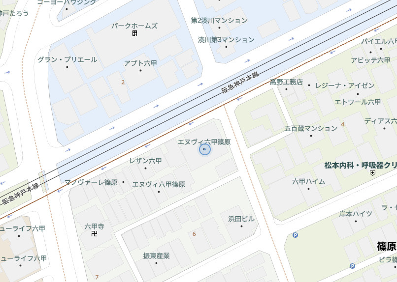 エヌヴィ六甲篠原の地図