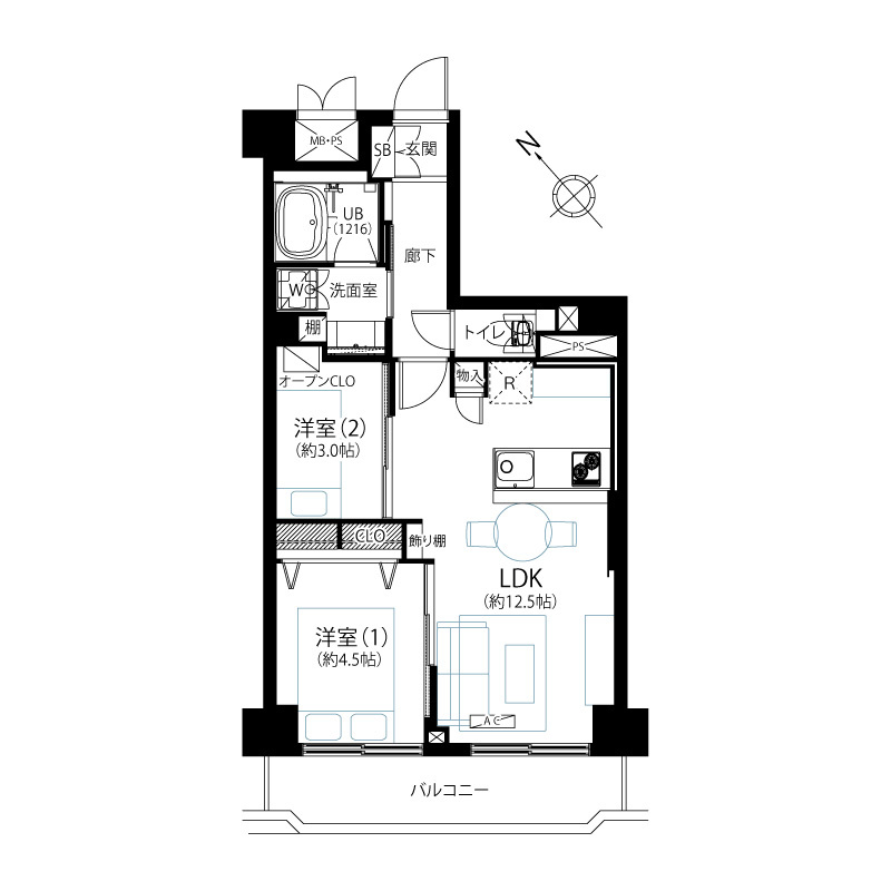 ライオンズマンション武蔵小山の間取り|ライオンズマンション武蔵小山：南西向きにつき陽当り良好！全居室収納付き２ＬＤＫ家具・エアコン付きリノベーション物件は住設備も充実！