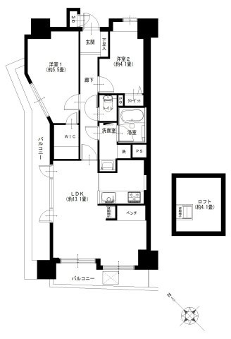 ナイスアーバン文京向丘の間取り|ナイスアーバン文京向丘：最上階・南西向き角部屋！全居室収納・窓が付いた２ＬＤＫリノベーション物件はフラット３５＆住宅ローン減税利用可能です！