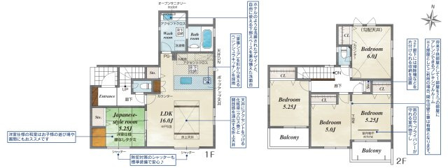 所沢市小手指南2丁目・全1棟　新築一戸建の間取り|間仕切り使用で2部屋へ、4LDK→5LDKへ変更可能！