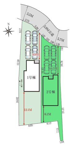 【区画図】 | グラファーレ高崎市岩鼻町2期ー② | カースペースは4台駐車可能！