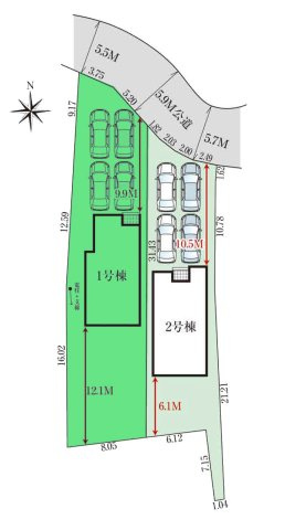 【区画図】 | グラファーレ高崎市岩鼻町2期ー① | カースペースは4台駐車可能！