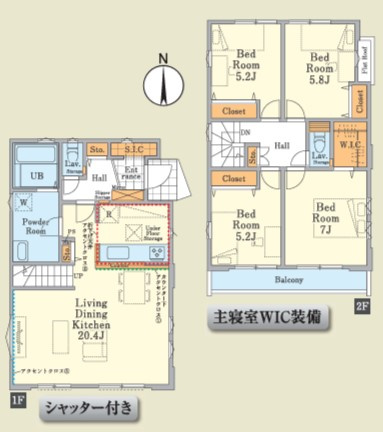 八王子市　子安町　新築一戸建て　４期の間取り|～南向き4LDK　開放感のあるワンフロアリビングの間取り～