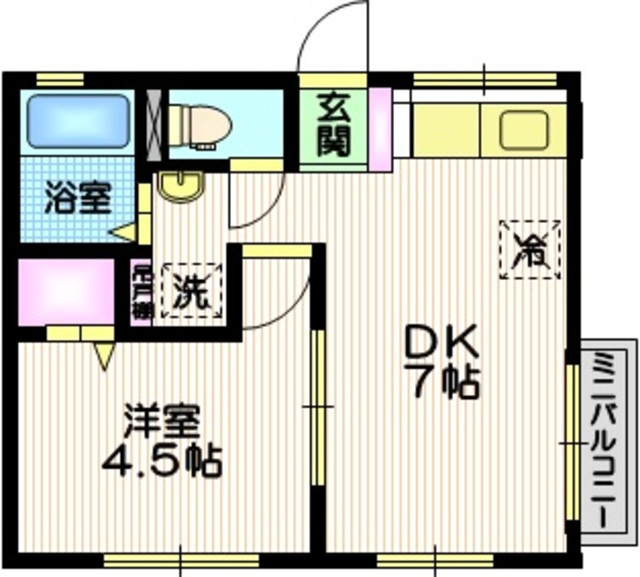 シティハイム　インペリアルの間取り|２階南向き角部屋２面採光　日当たり良好の１DK