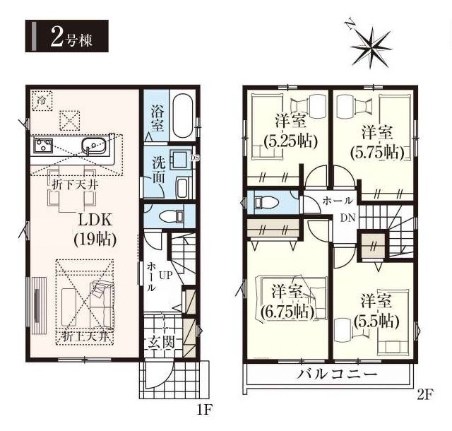 松戸市栄町１丁目新築戸建【北部小学校:7分】の間取り|2号棟：4LDK
