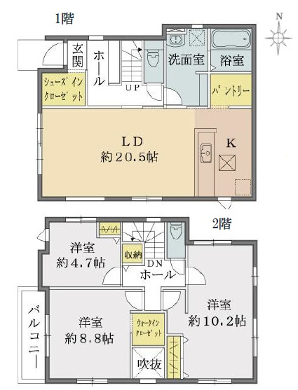 上尾市中分4期の間取り|約20.5帖の開放的なLDKが魅力。SICやパントリー、WICなど豊富な収納で生活空間を美しく保てます。子供の成長に合わせ間取り変更可能な「そだち壁」も備えた、将来まで安心の住まいです。