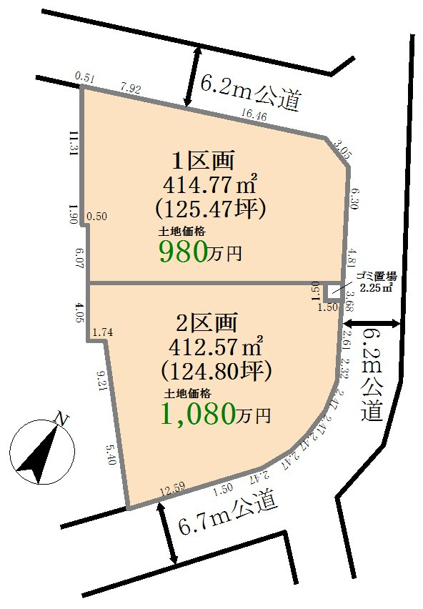 比企郡川島町大字紫竹　建築条件付土地125坪の土地図