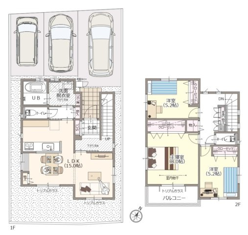 【間取り】 | 清水区七ツ新屋1丁目　新築戸建　全1棟 | 使い勝手の良い3LDK♪お子様の成長に合わせて使うお部屋を選べます♪