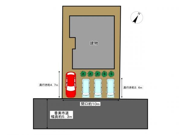 【土地50坪超】香美市土佐山田町　中古一戸建ての区画図|陽当たり・通風良好な整形地。生活動線を考えた理想的な配置です