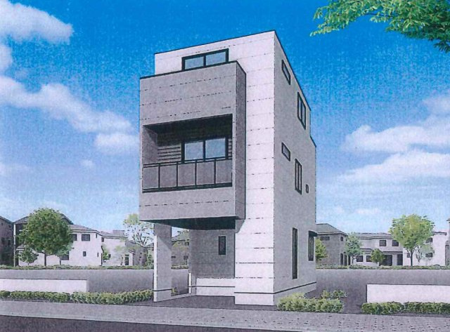 【外観】 | 王禅寺西３丁目新築戸建て | 外観予想パースです。
※色柄、外壁材の割付・外構・植栽・付帯設備等はイメージであり、実際のプランとは異なります。