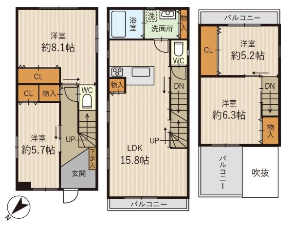 大阪市東淀川区井高野2丁目の間取り