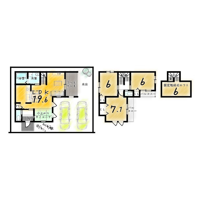 一乗寺松田町　建築条件付土地　新築参考プランAの参考プラン|【新築参考プランA】建物価格1799万円、建物面積85.73㎡