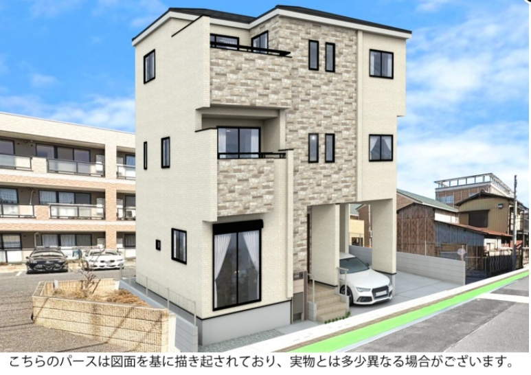 越谷市大沢新築戸建ての外観パース|お洒落な外観♪