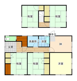 【間取り】 | 宇部市大字西岐波 中古住宅／5DK・2階建 | 5DK:シンプルな動線を追求した間取りとなっております。