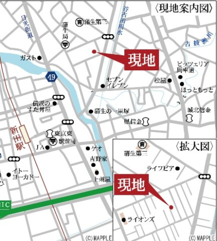 越谷市蒲生愛宕町新築戸建ての地図