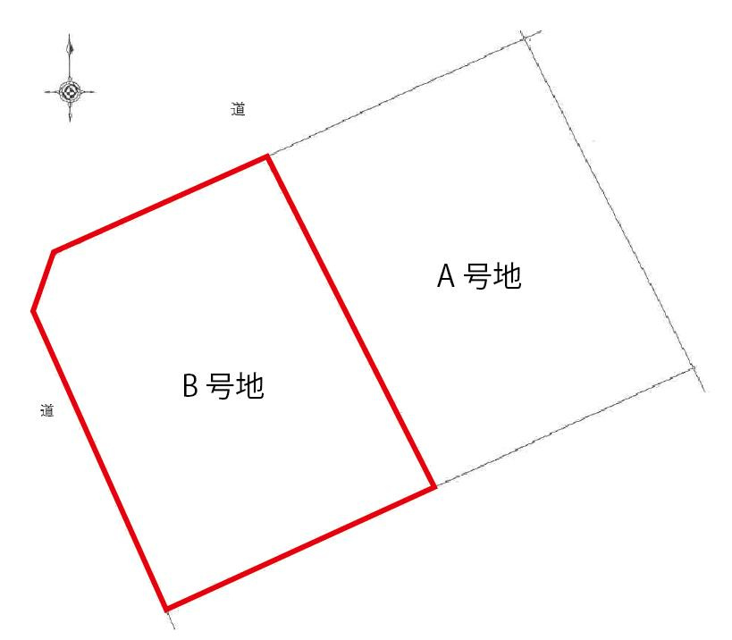 朝倉本町１丁目　Ｂ号地・西　建築条件なし　売土地　（全2区画）の区画図|Ｂ号地・西　土地面積　123.51㎡　（約37.36坪）