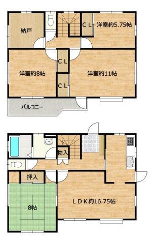 いわき市泉町黒須野早稲田 中古住宅 4SLDK 陽当たり良好！不動産プラスの間取り|4SLDKの住宅です。和室1部屋と洋室3部屋のバランスの良い住宅です。駐車場は並列2台分あります。