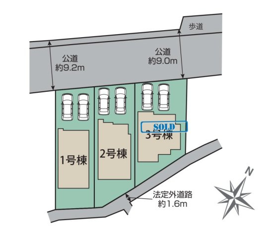 【区画図】 | 糟屋郡宇美町神武原1丁目　2号棟（全3棟）【仲介手数料無料・0円】 | 区画図です。2号棟