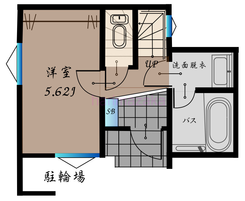 文京区千駄木１丁目建築条件付土地売の参考プラン|1階、1616のユニットバスでゆったり