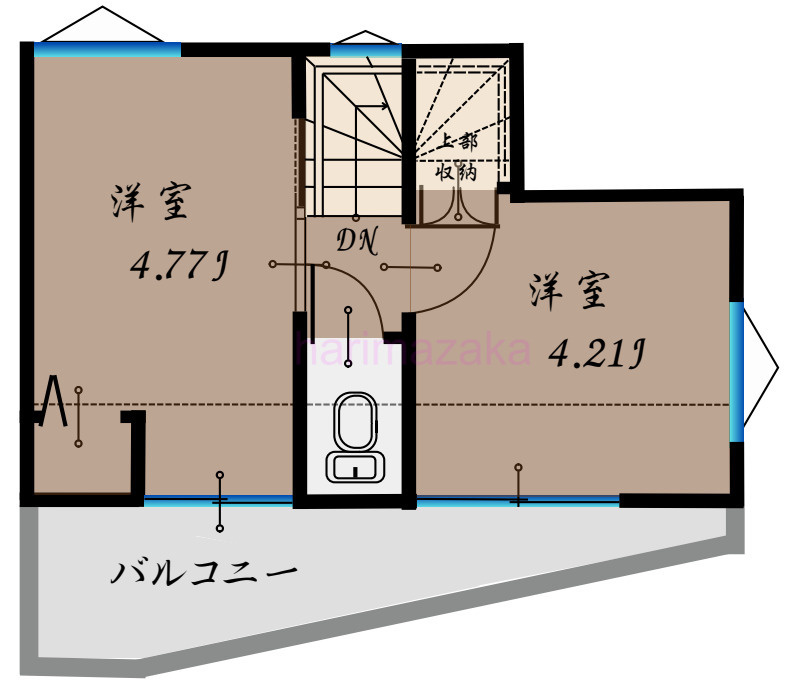 文京区千駄木１丁目建築条件付土地売の参考プラン|３階、勾配天井になり開放があります