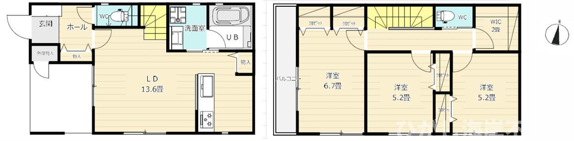 平塚市花水台　新築戸建の間取り|3LDK