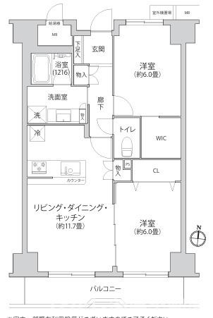 湘南平塚スカイマンションの間取り|南向き　２LDK