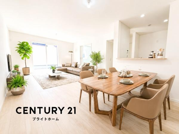 横浜市港南区日限山４丁目の新築一戸建の居間・リビング|家族が自然と集まるリビングは
落ち着きのある空間です♪
※家具等はCGでの参考レイアウトです