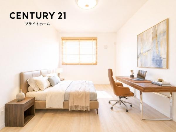 横浜市港南区日限山４丁目の新築一戸建の洋室|窓からの光が嬉しい洋室です。
収納もあり、荷物が多い方にも安心です♪
※家具等はCGでの参考レイアウトです。