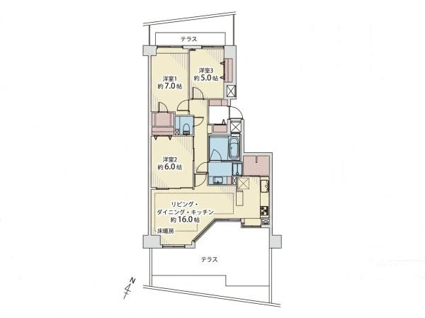 【間取り】 | 上野毛シティハウスサウステラス | 販売価格：11,500万円　間取り：3LDK　空室（ご見学可能ですのでお気軽にお問合せ下さい）
